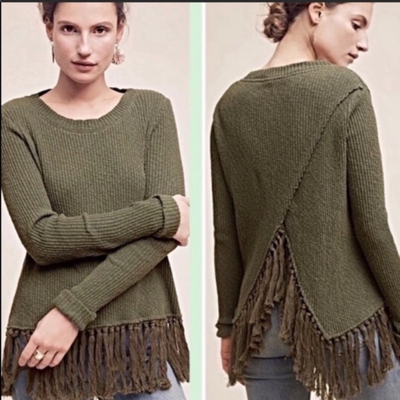 Anthropologie eri ali Tassel Olive Green Sweater New with Tags Women’s  X-Small - Picture 9 of 9